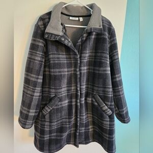 Denim&Co Black/Grey Fleece Plaid Sherpa Size XLP